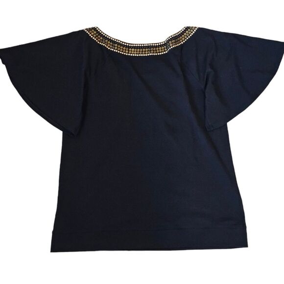 St. John Black Top Cotton Blend Metallic Beaded Gold Black White Size Large top - Picture 5 of 7